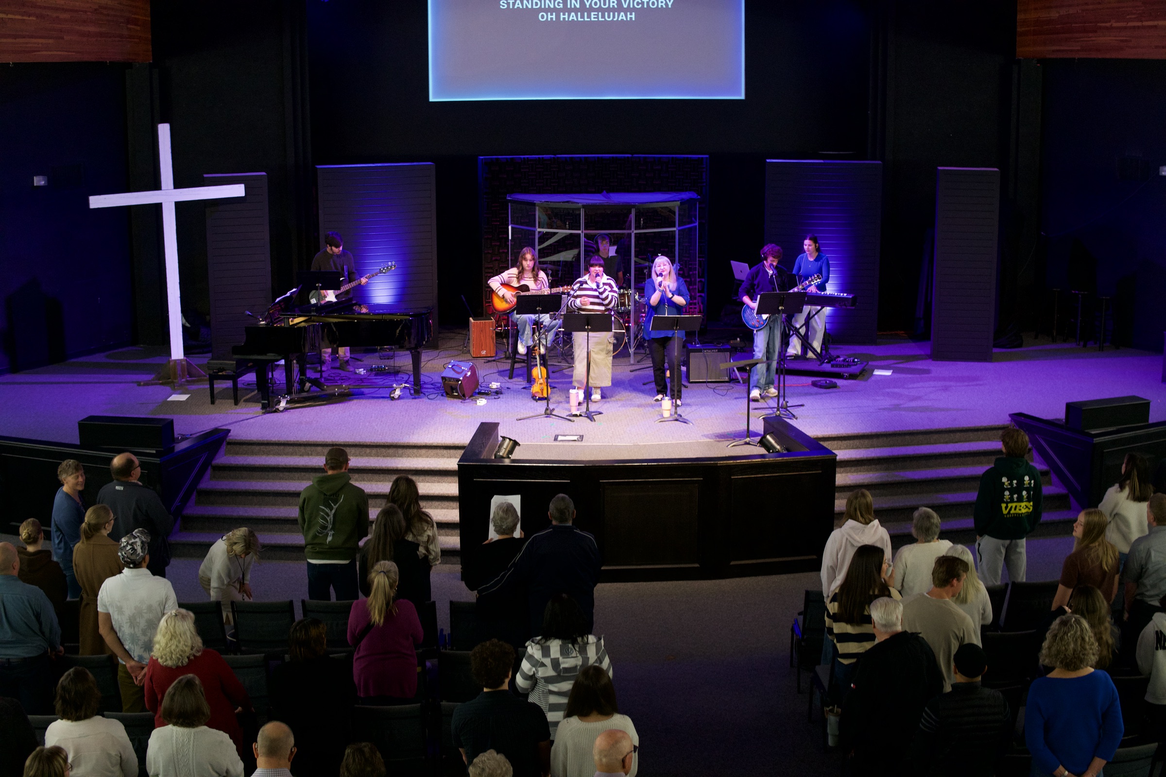 The worship team leading a Sunday service at Westwood Church