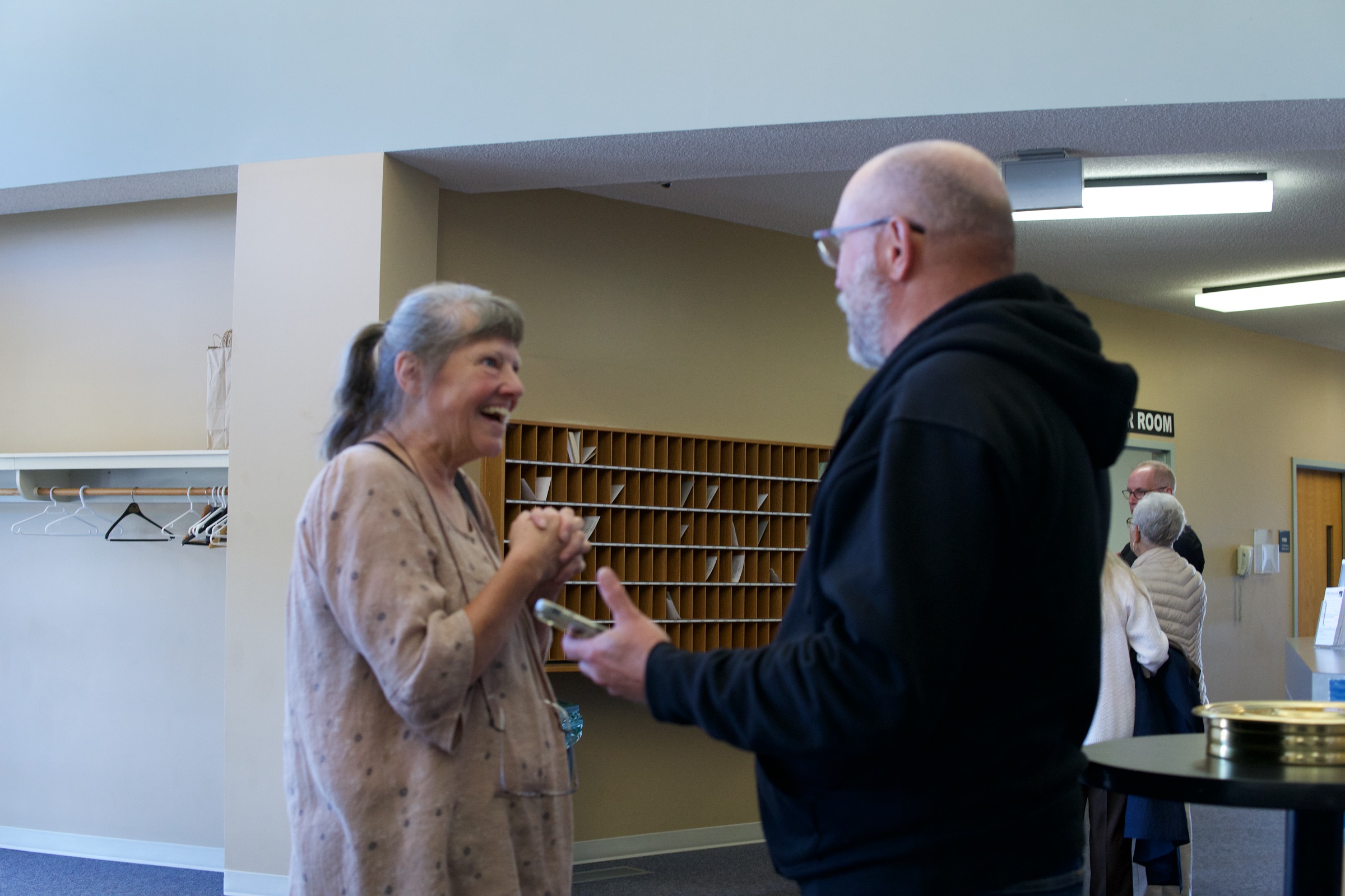 Greeters welcoming people at Westwood Church